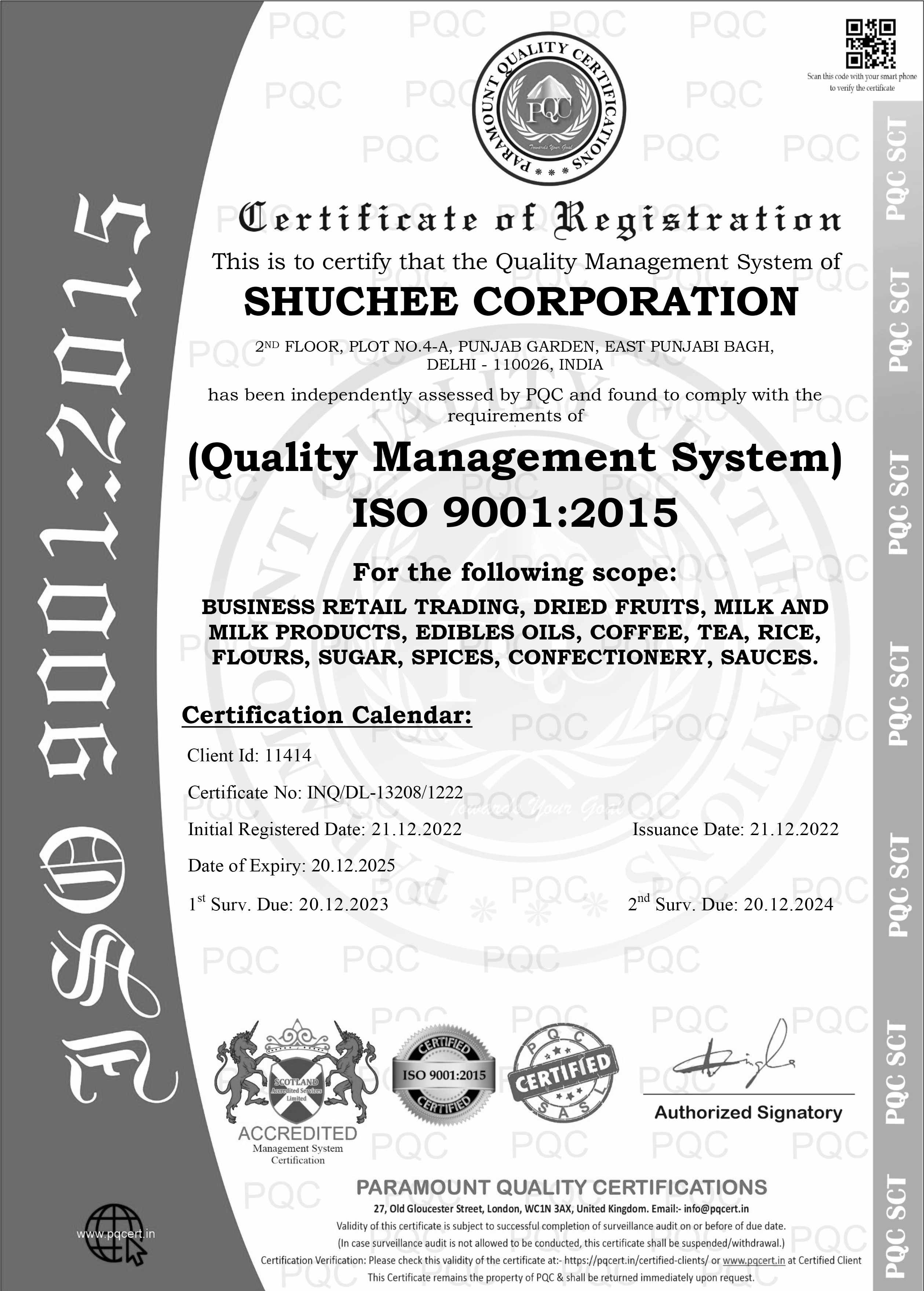 Shuchee ISO Certifiction